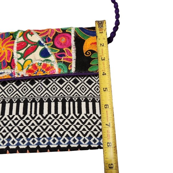 Colorful Sacred Threads Boho Clutch Purse With Beaded Strap & Embroidered Patter - Picture 5 of 10